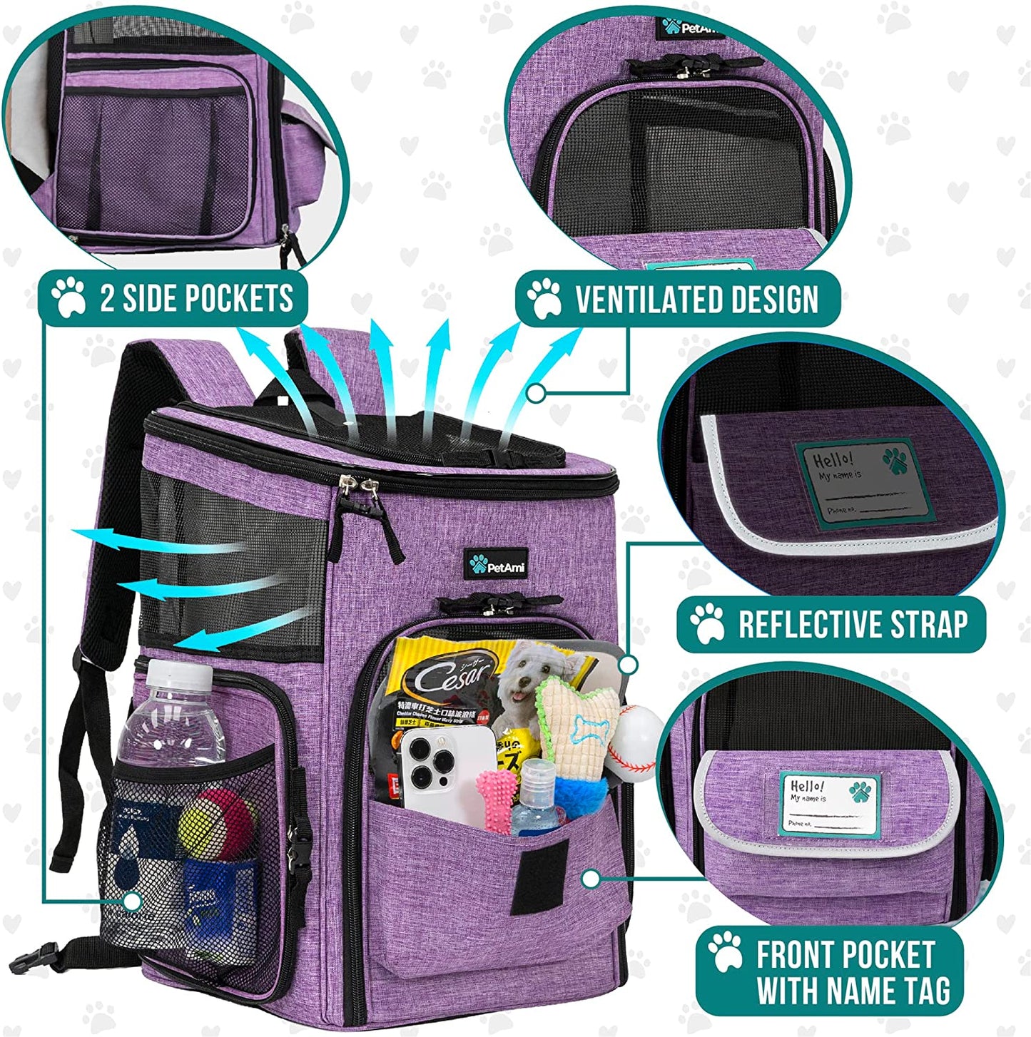 Airline Approved 4-Way Entry Dog & Cat Backpack Carrier – Purple
