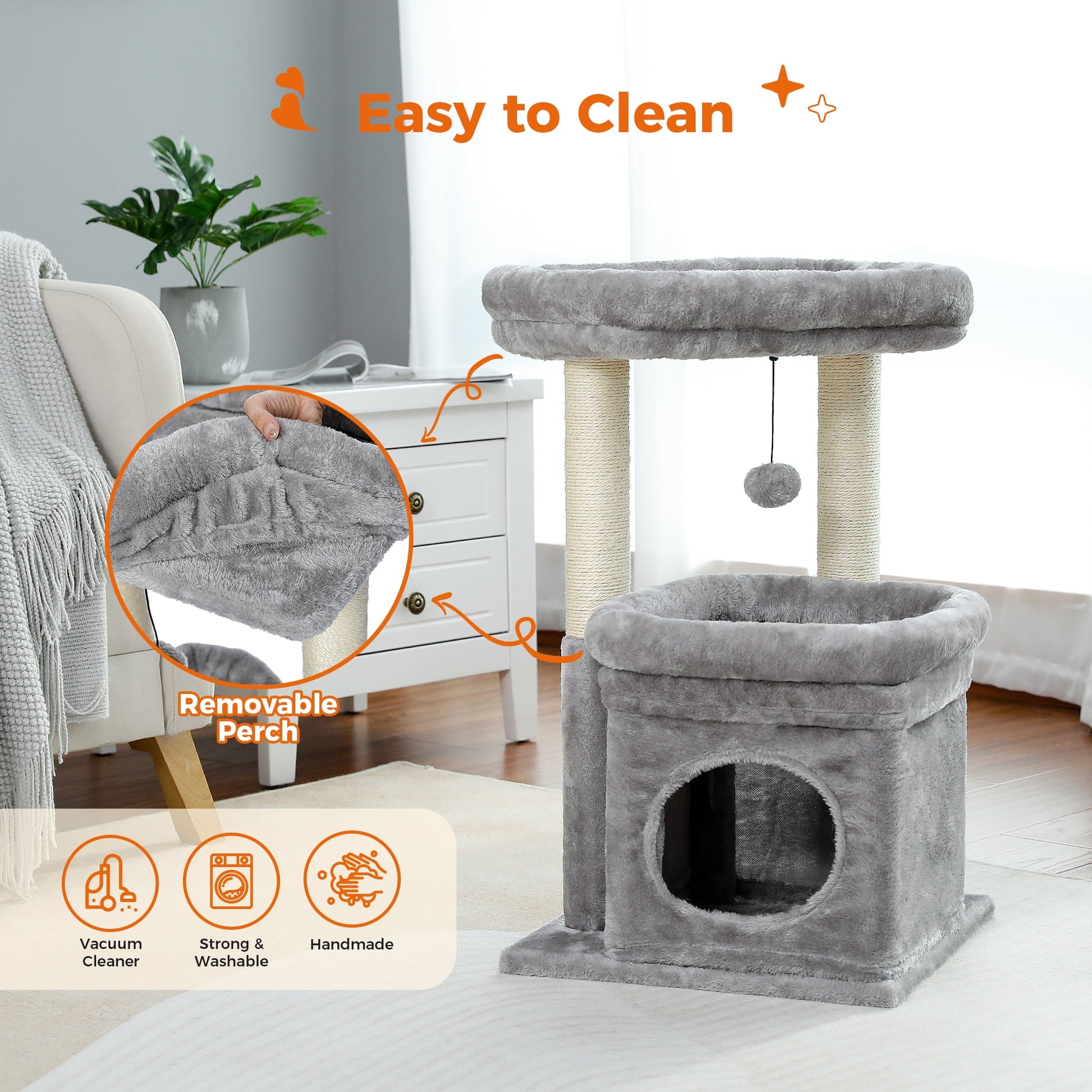27" Cat Tree Condo with Top Perch & Scratching Posts – Gray