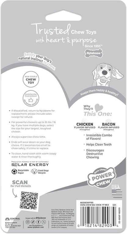 Durable Bone Chew Toys for Aggressive Chewers – Bacon & Chicken Flavor (2 Pack, Medium)