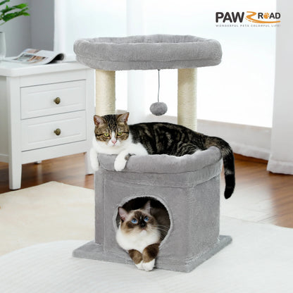 27" Cat Tree Condo with Top Perch & Scratching Posts – Gray