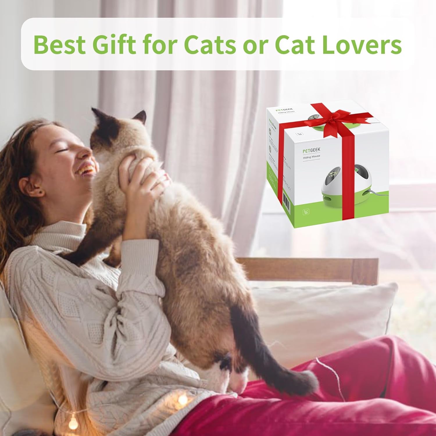 Interactive Hidey Mouse Cat Toy with Squeaky Mouse – Green