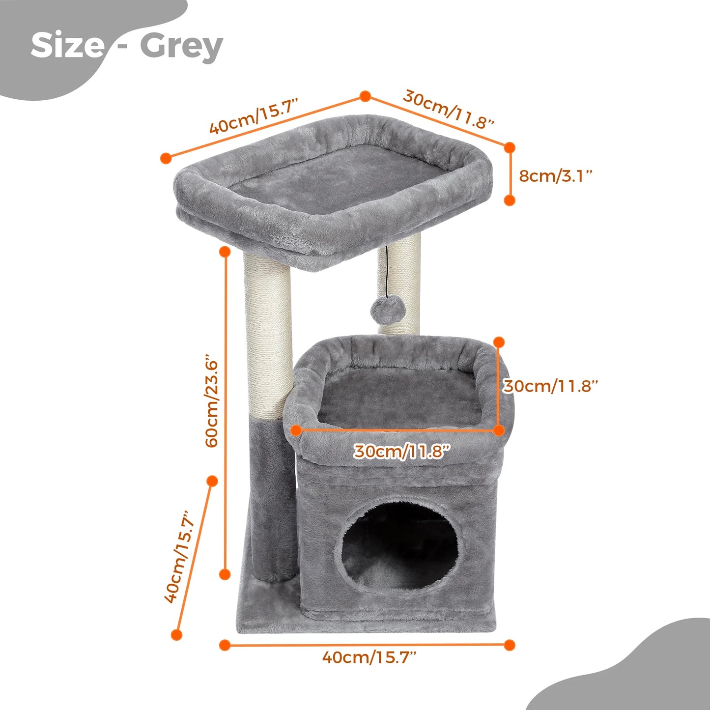 27" Cat Tree Condo with Top Perch & Scratching Posts – Gray