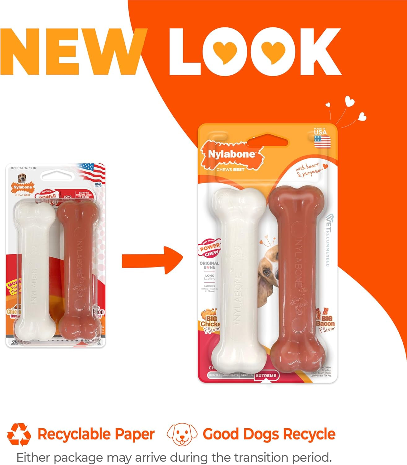 Durable Bone Chew Toys for Aggressive Chewers – Bacon & Chicken Flavor (2 Pack, Medium)
