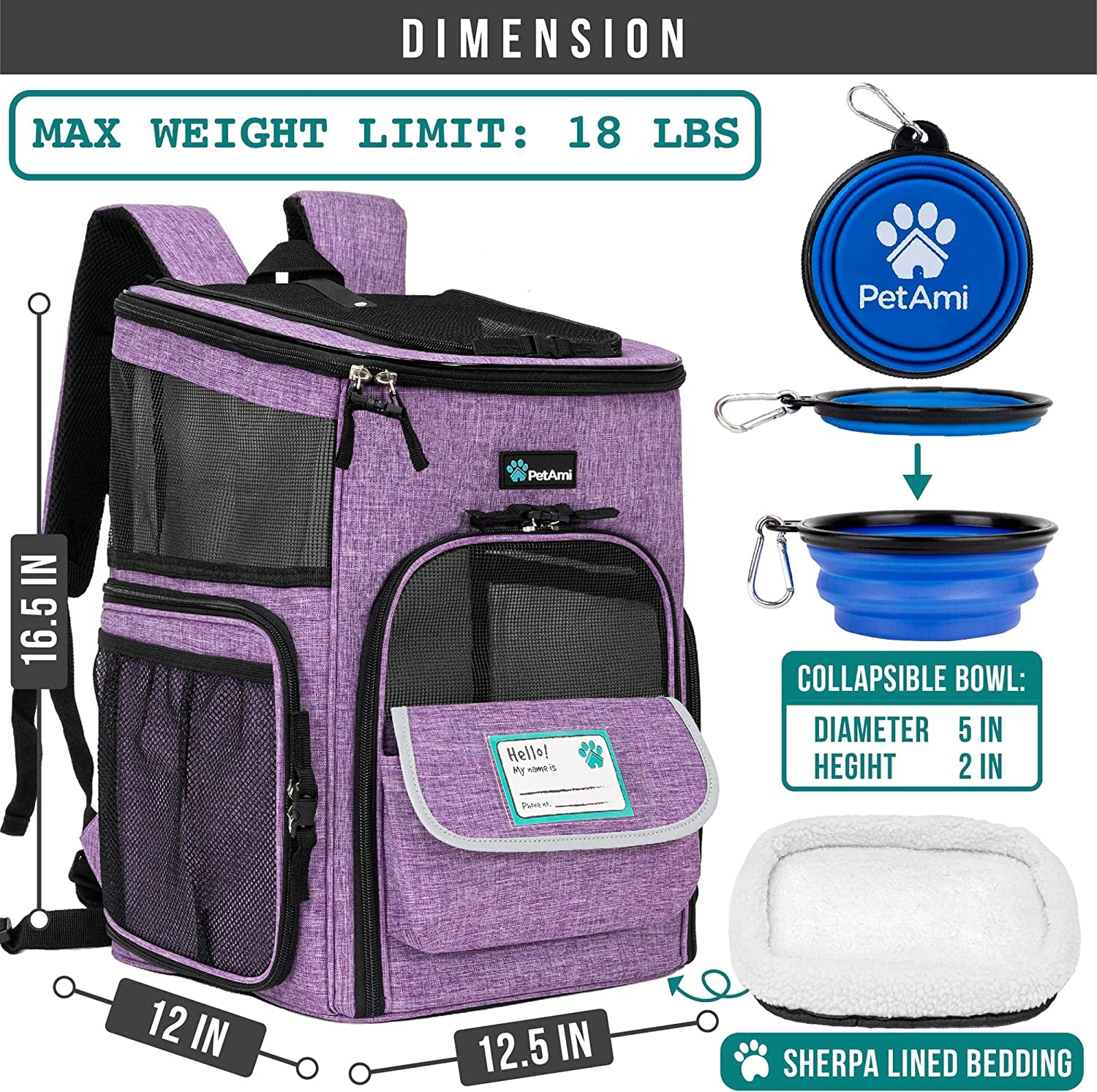 Airline Approved 4-Way Entry Dog & Cat Backpack Carrier – Purple