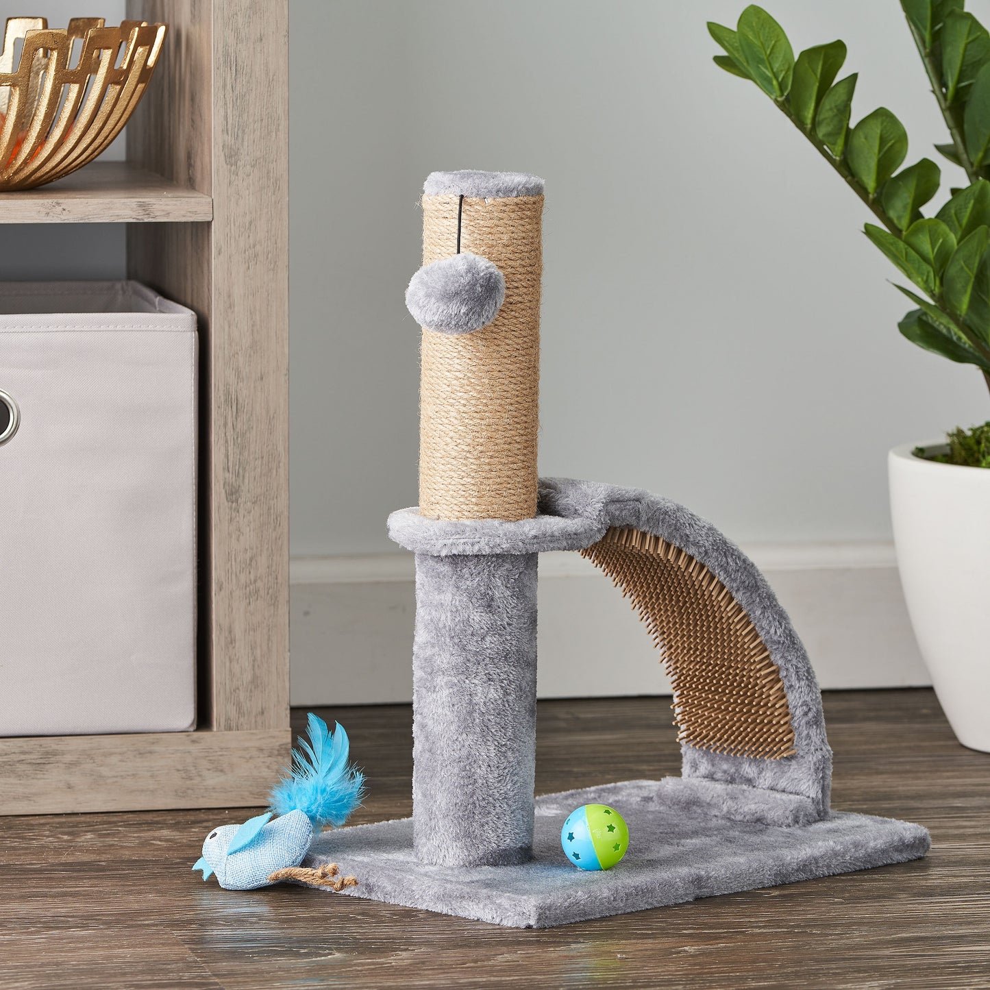 17" Jute Cat Scratching Post with Grooming Arch – Gray