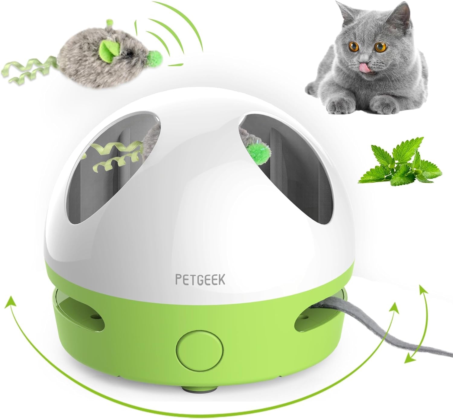 Interactive Hidey Mouse Cat Toy with Squeaky Mouse – Green