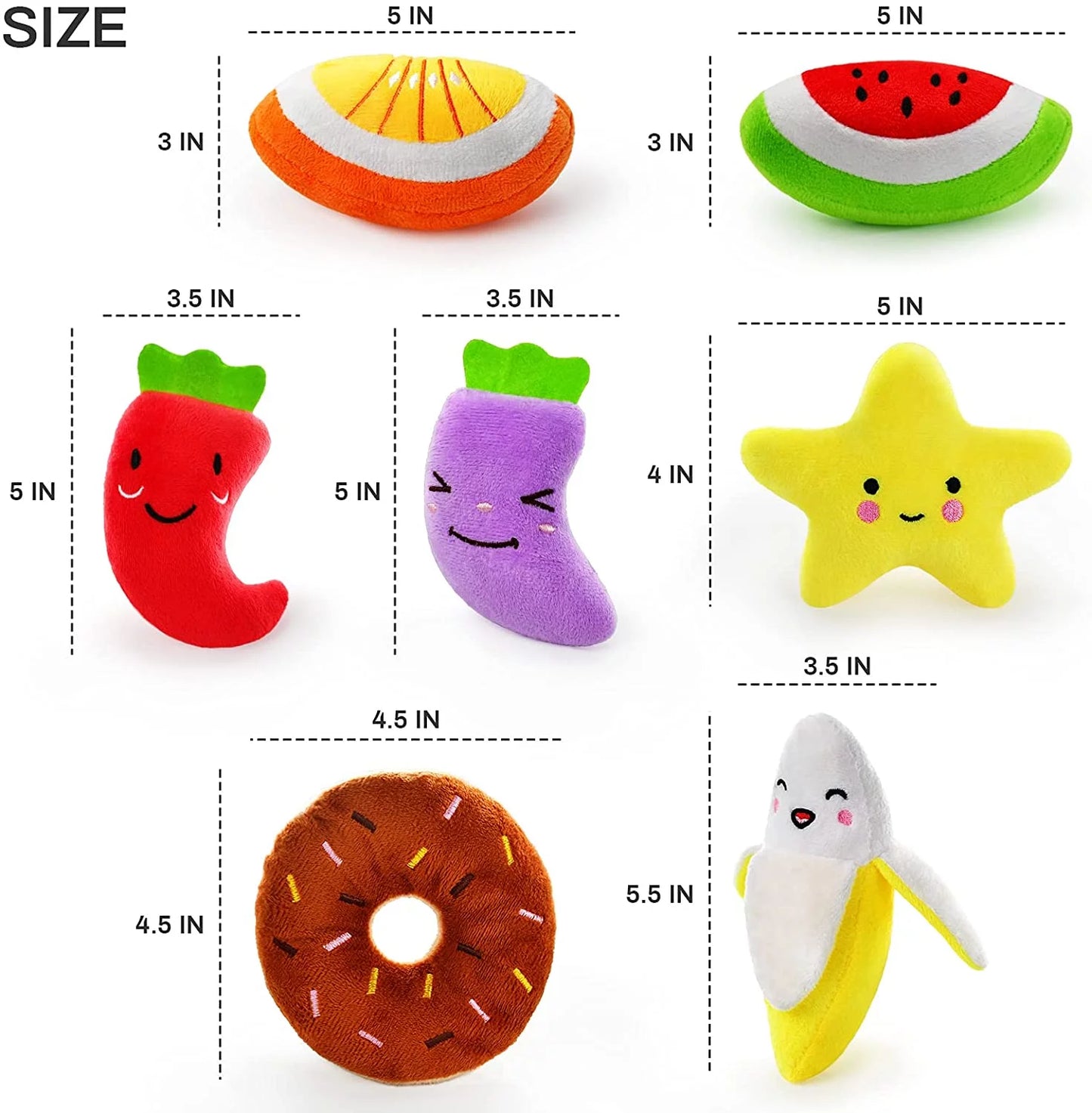 14-Pack Plush Squeaky Dog Toys – Fruits & Vegetables Set