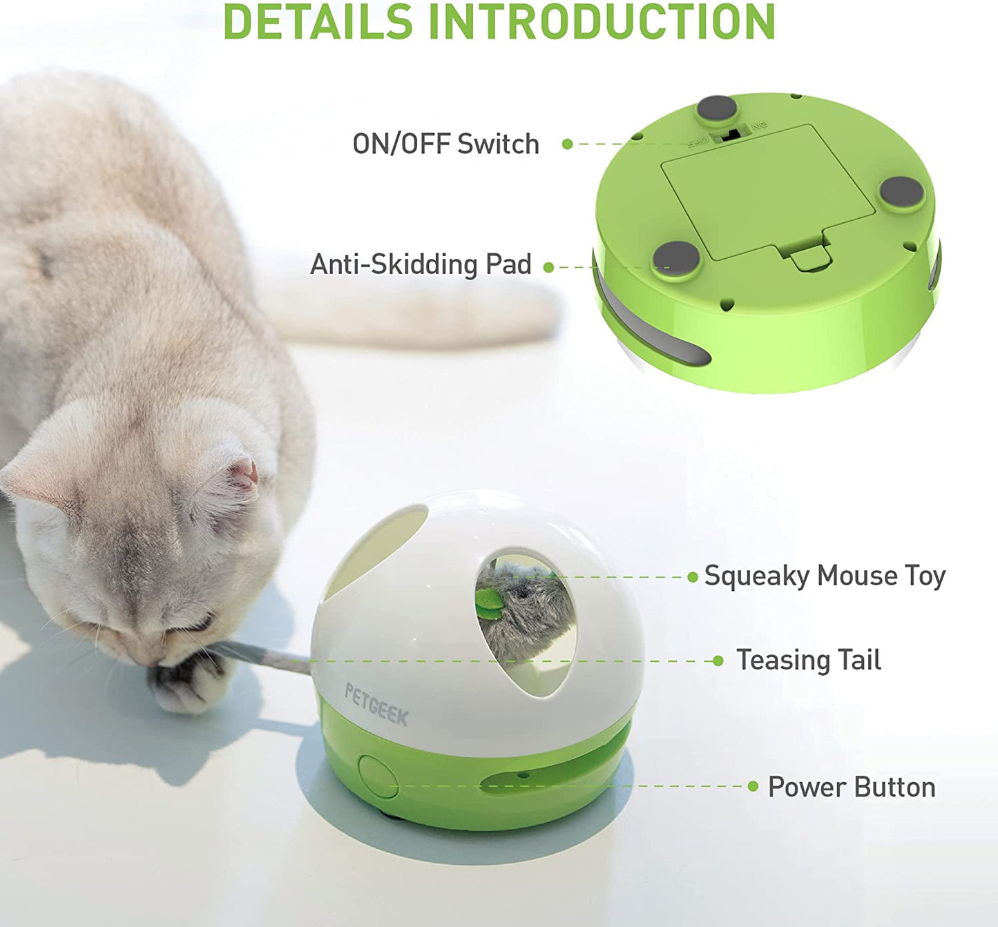 Interactive Hidey Mouse Cat Toy with Squeaky Mouse – Green