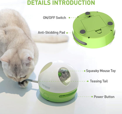 Interactive Hidey Mouse Cat Toy with Squeaky Mouse – Green