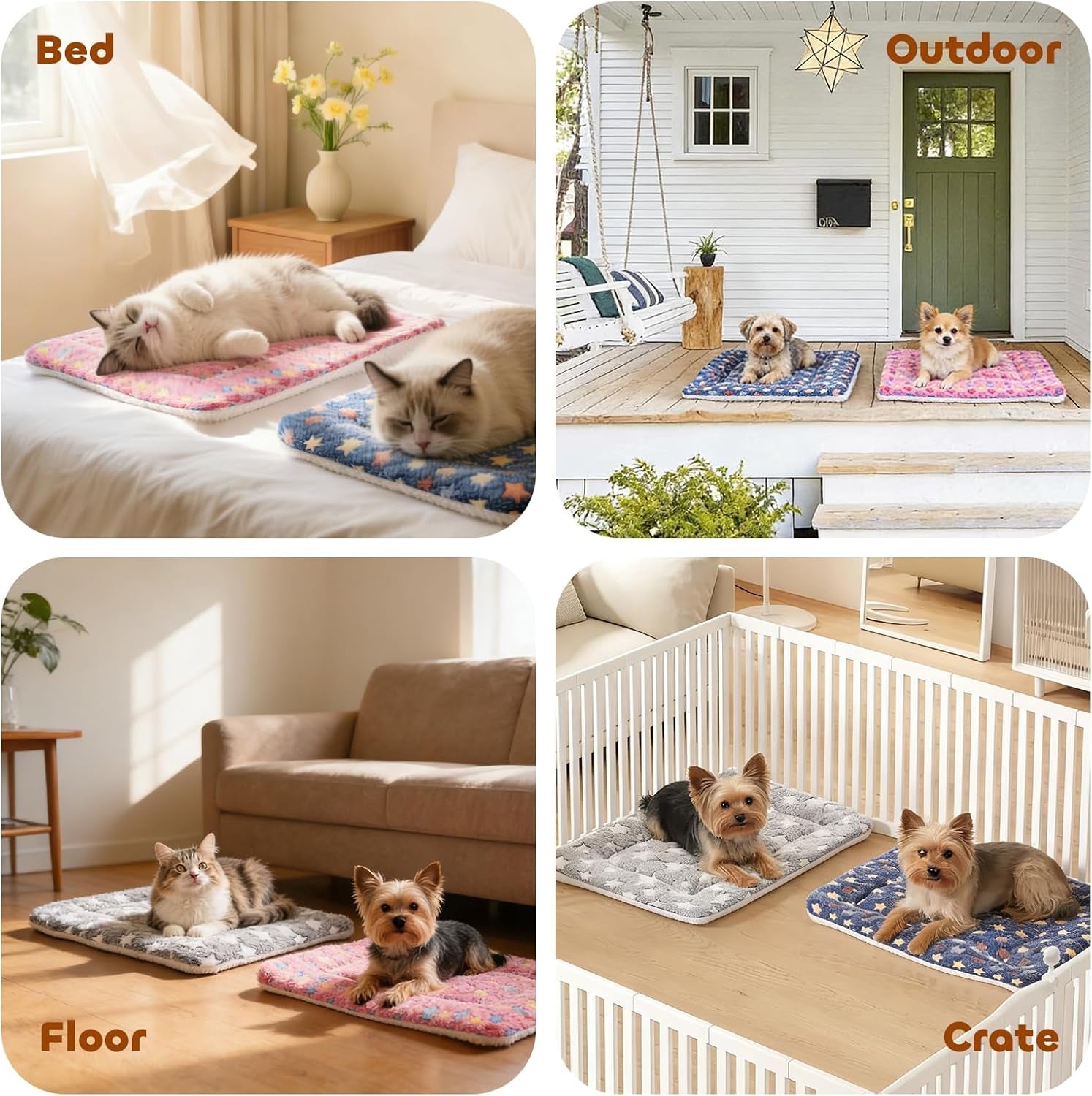 Ultra Soft Washable Dog Crate Pad with Star Print – 29" x 21" Pink