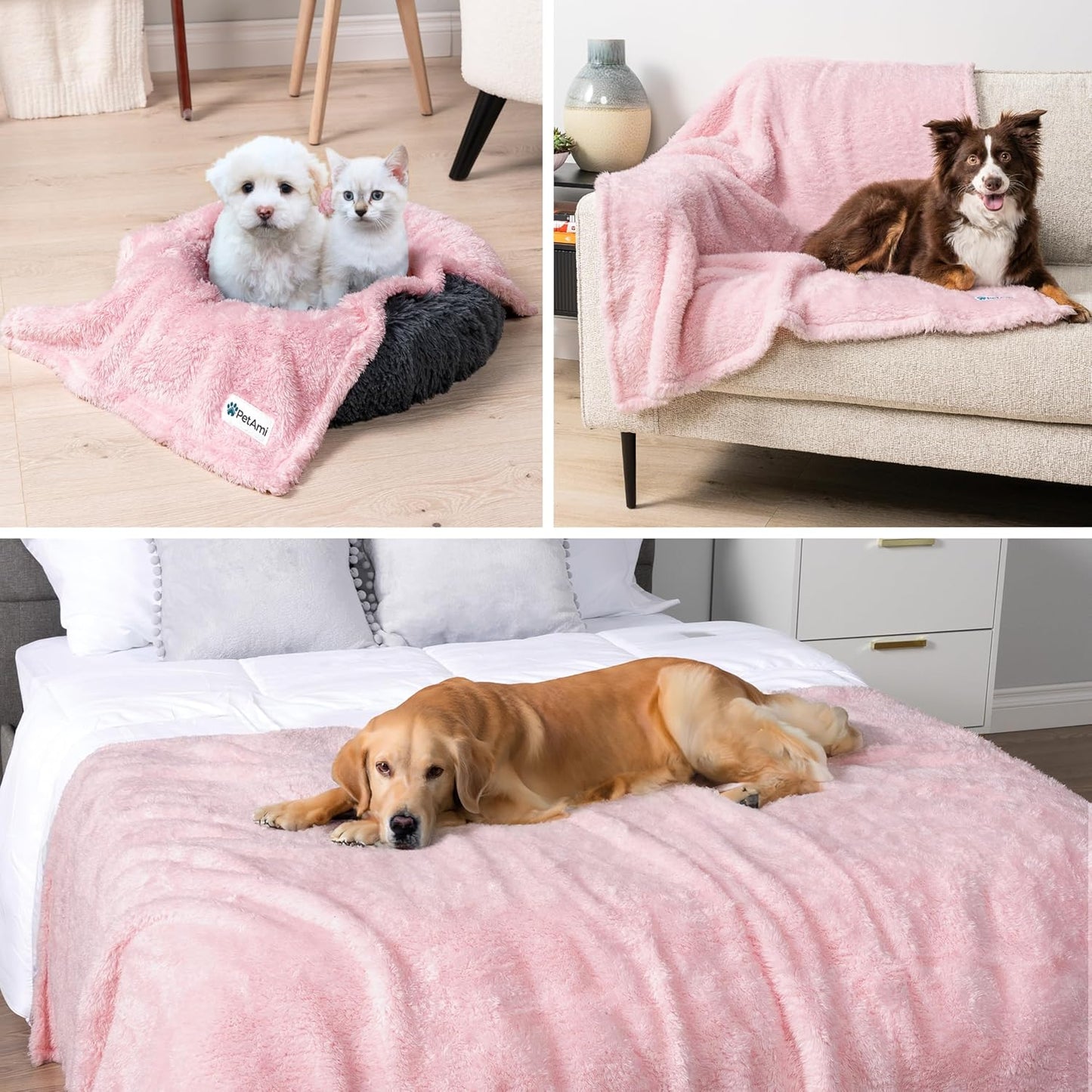 Waterproof Reversible Sherpa Dog Blanket for Couch & Bed – Pink Blush (24x32)