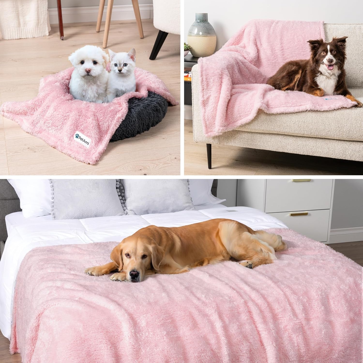Waterproof Reversible Sherpa Dog Blanket for Couch & Bed – Pink Blush (24x32)