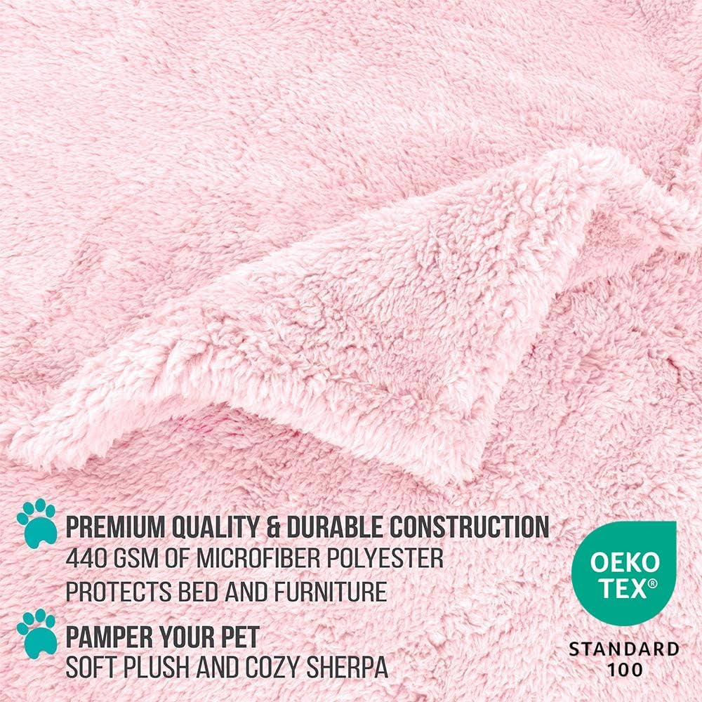 Waterproof Reversible Sherpa Dog Blanket for Couch & Bed – Pink Blush (24x32)