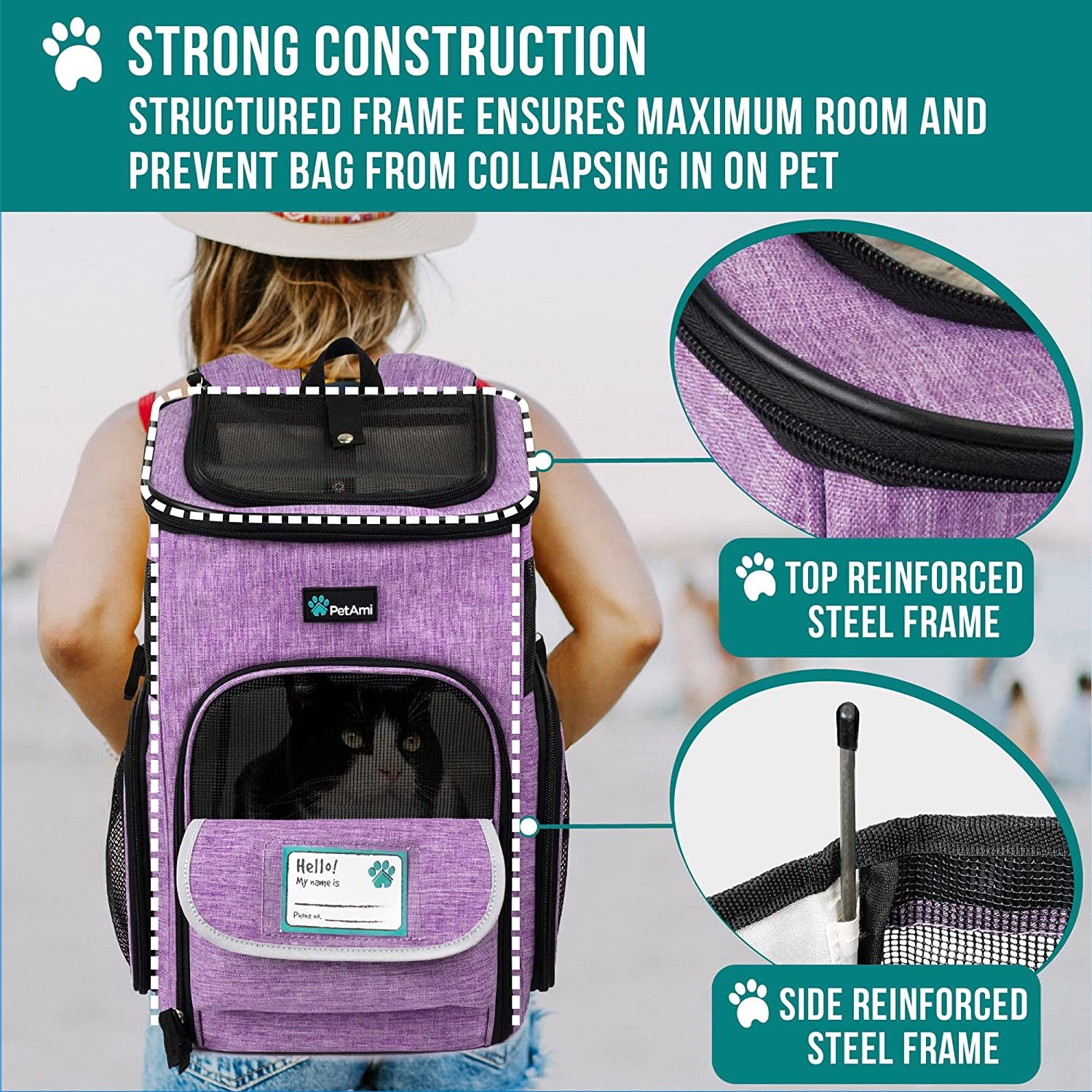 Airline Approved 4-Way Entry Dog & Cat Backpack Carrier – Purple
