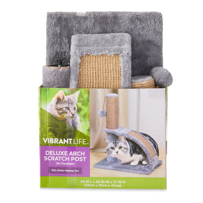 17" Jute Cat Scratching Post with Grooming Arch – Gray