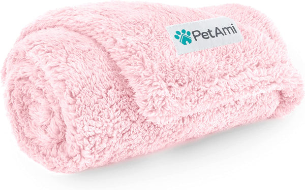 Waterproof Reversible Sherpa Dog Blanket for Couch & Bed – Pink Blush (24x32)