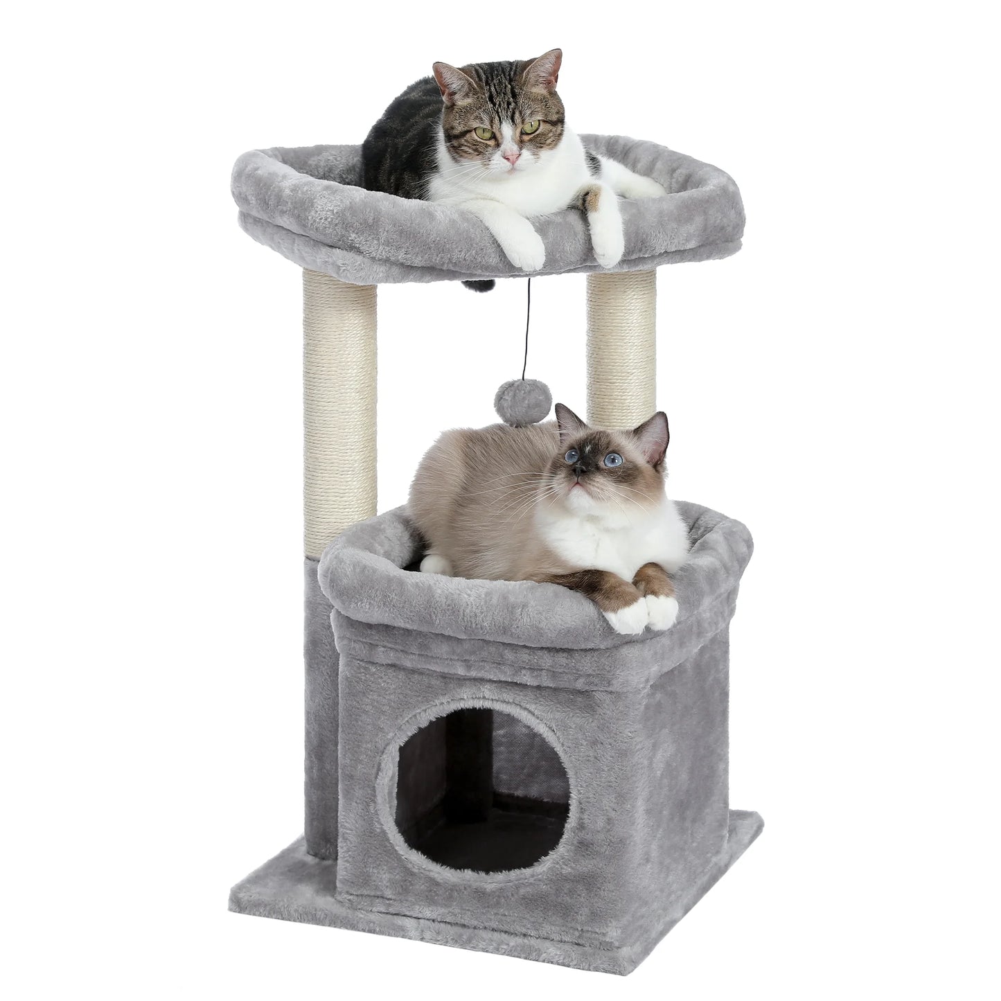 27" Cat Tree Condo with Top Perch & Scratching Posts – Gray