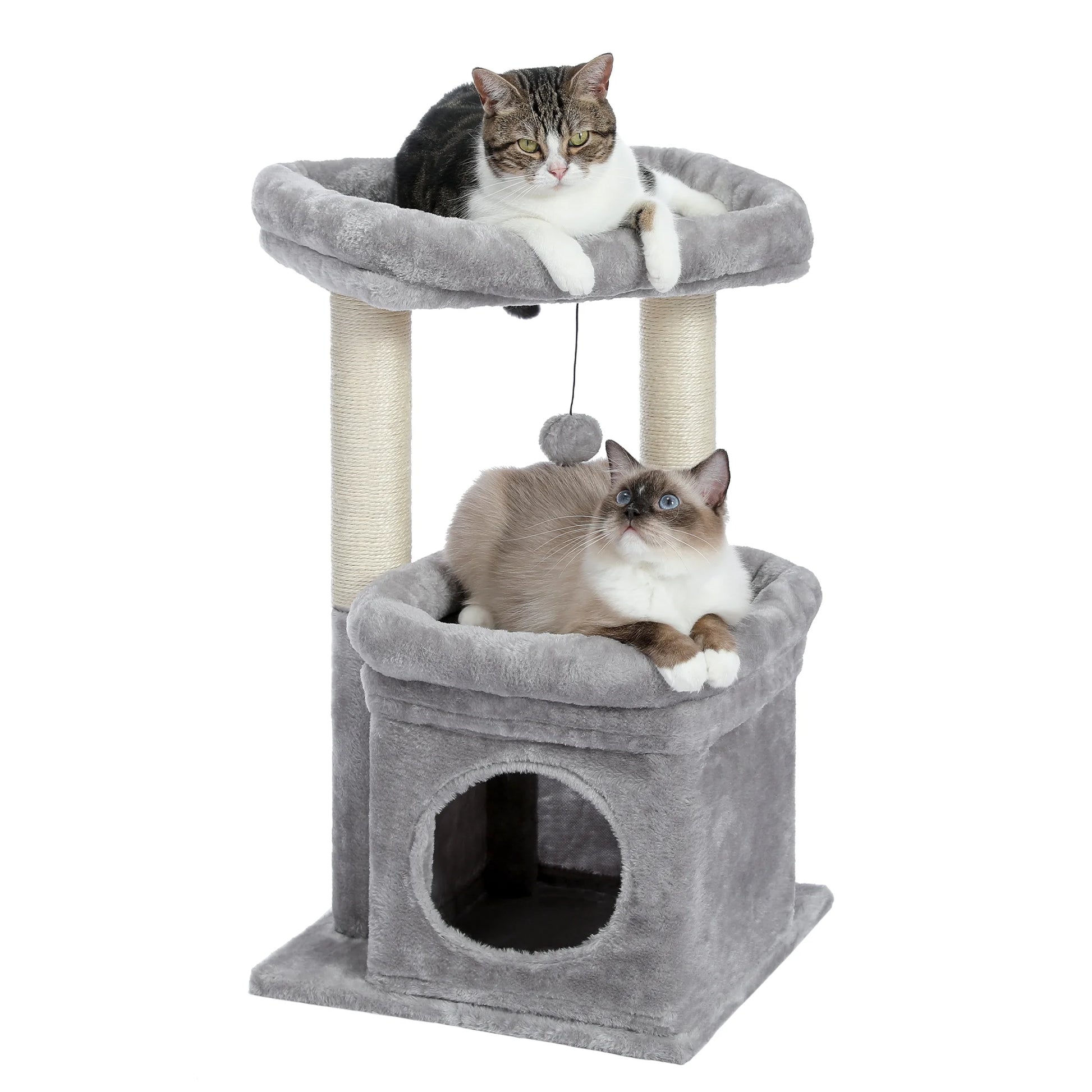 27" Cat Tree Condo with Top Perch & Scratching Posts – Gray