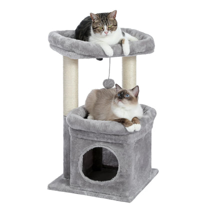 27" Cat Tree Condo with Top Perch & Scratching Posts – Gray