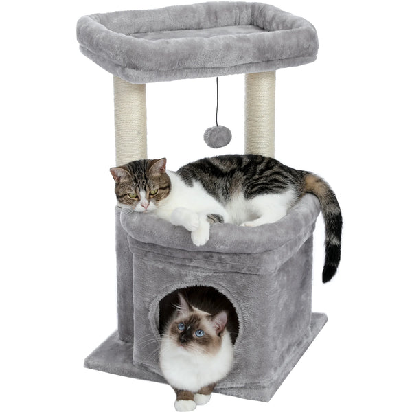 27" Cat Tree Condo with Top Perch & Scratching Posts – Gray
