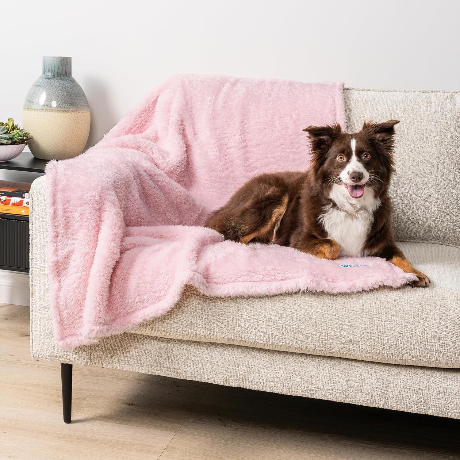 Waterproof Reversible Sherpa Dog Blanket for Couch & Bed – Pink Blush (24x32)