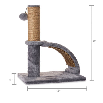 17" Jute Cat Scratching Post with Grooming Arch – Gray