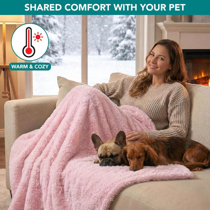 Waterproof Reversible Sherpa Dog Blanket for Couch & Bed – Pink Blush (24x32)