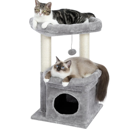 27" Cat Tree Condo with Top Perch & Scratching Posts – Gray