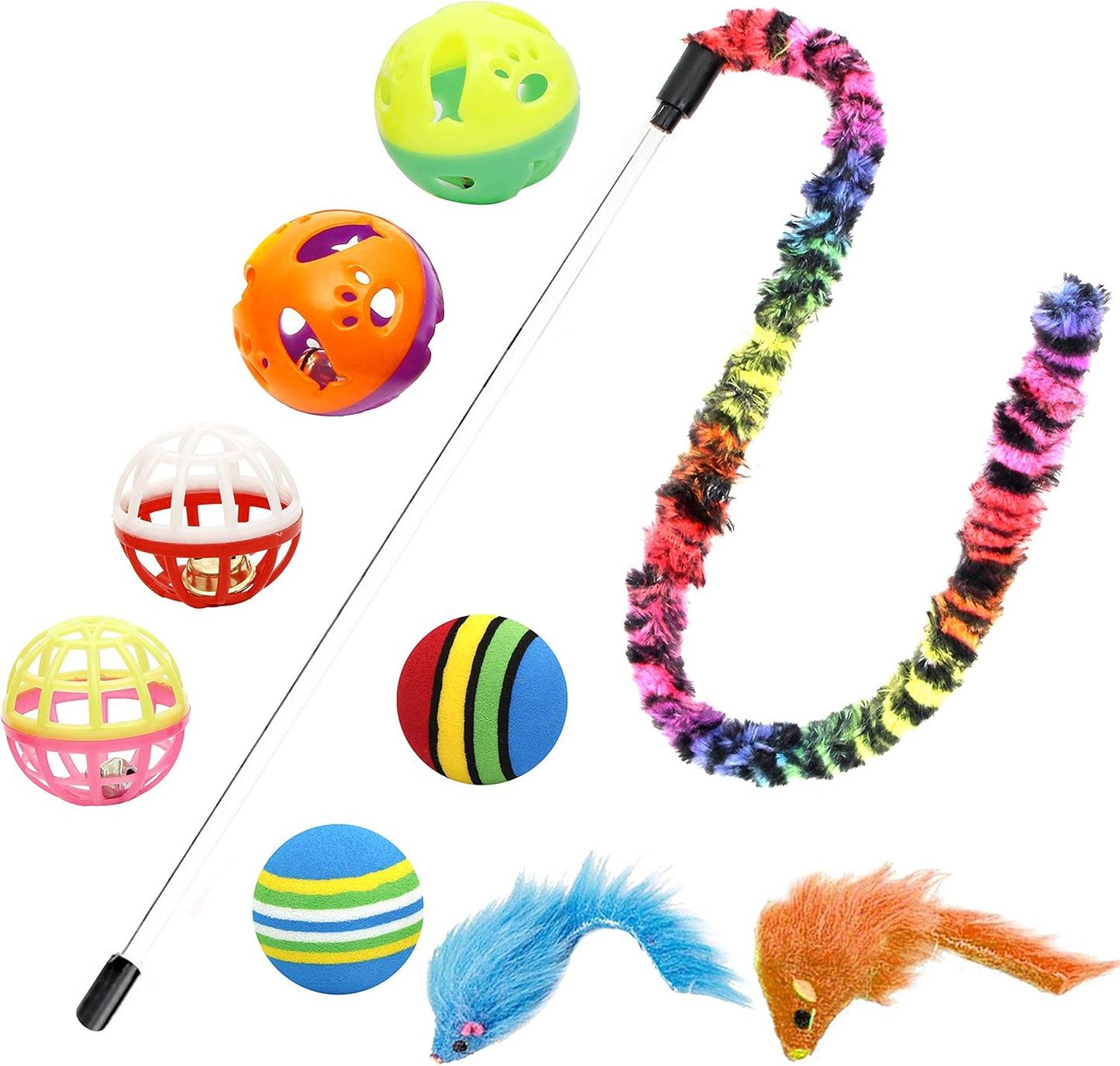 18-Piece Interactive Cat Toy Assortment – Wand, Balls & Bell Toys