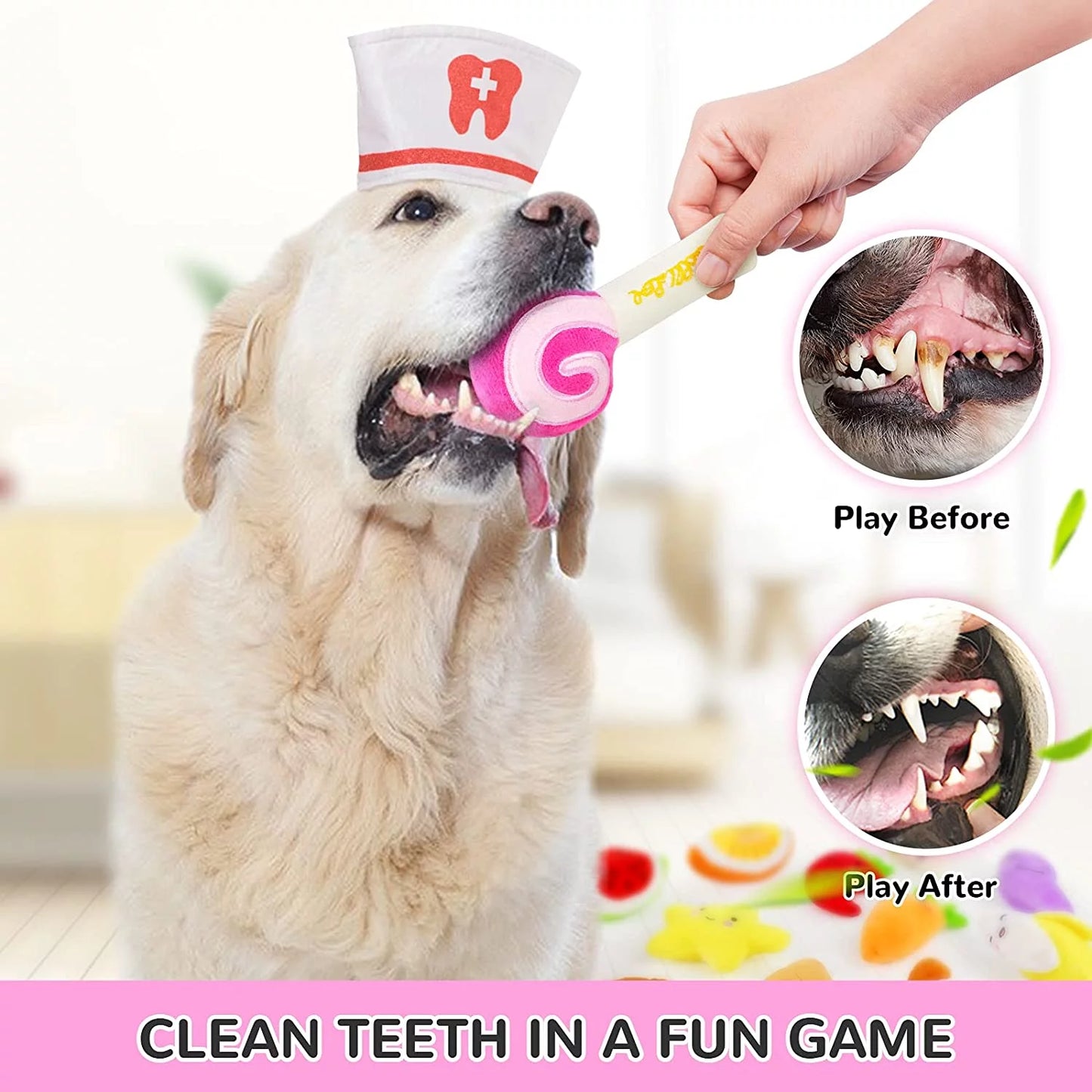 14-Pack Plush Squeaky Dog Toys – Fruits & Vegetables Set