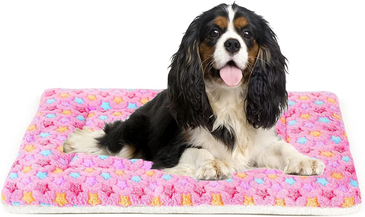 Ultra Soft Washable Dog Crate Pad with Star Print – 29" x 21" Pink