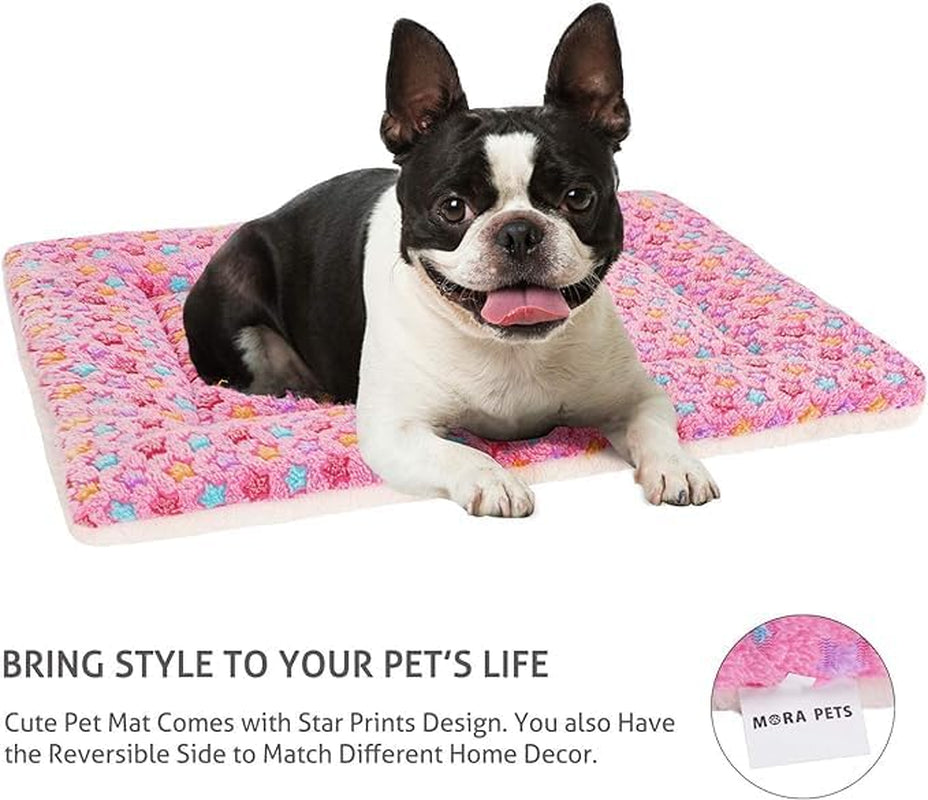 Ultra Soft Washable Dog Crate Pad with Star Print – 29" x 21" Pink