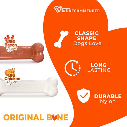 Durable Bone Chew Toys for Aggressive Chewers – Bacon & Chicken Flavor (2 Pack, Medium)