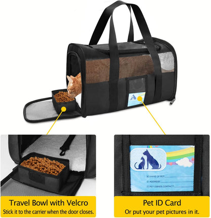 Airline Approved Soft Pet Carrier for Small Dogs & Cats – Black