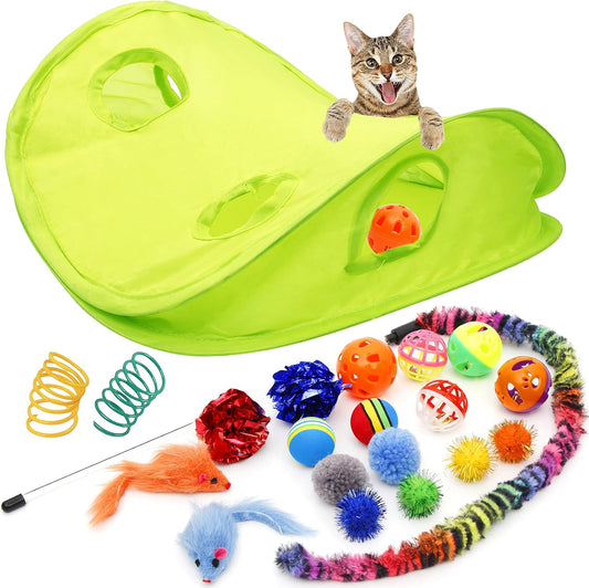 18-Piece Interactive Cat Toy Assortment – Wand, Balls & Bell Toys