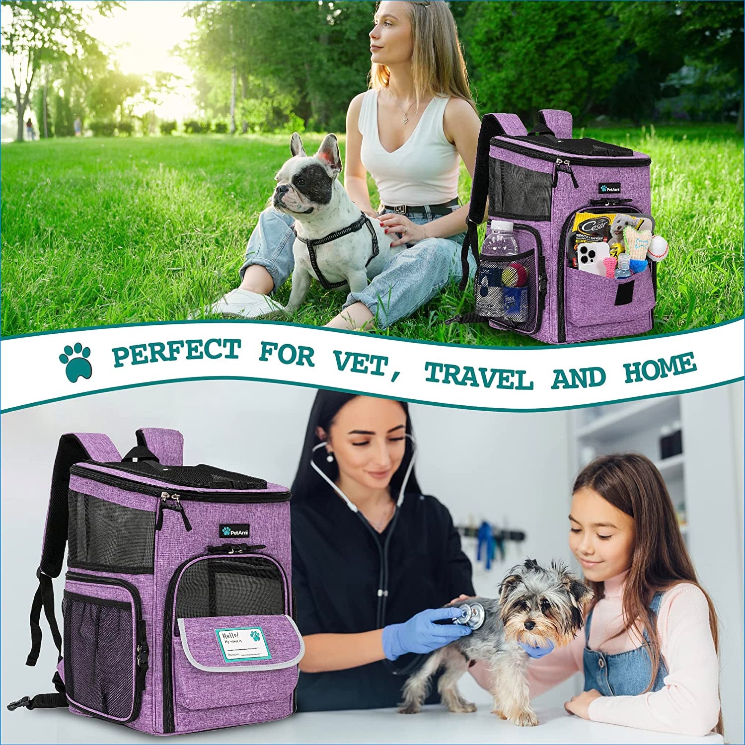 Airline Approved 4-Way Entry Dog & Cat Backpack Carrier – Purple