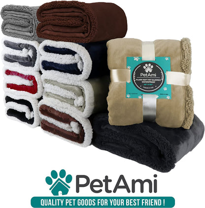 Waterproof Dog Blanket for Couch, Large 60X40, Pee Proof Sherpa Fleece Reversible Pet Throw, Furniture Protector for Bed Sofa Kennel, Soft Washable Cover for Medium Dogs Cats, Taupe Sherpa
