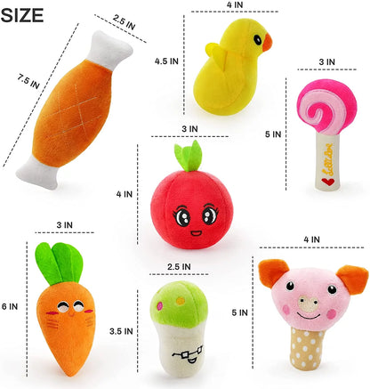 14-Pack Plush Squeaky Dog Toys – Fruits & Vegetables Set