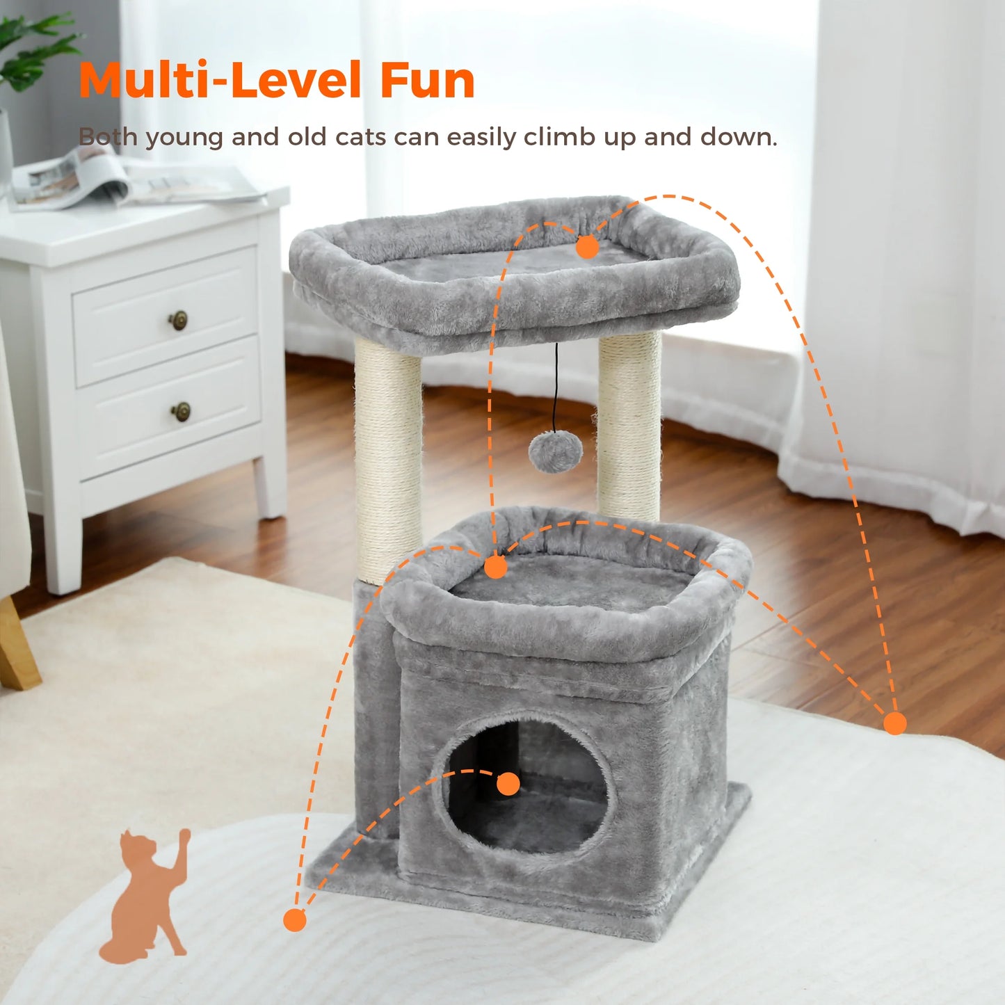 27" Cat Tree Condo with Top Perch & Scratching Posts – Gray