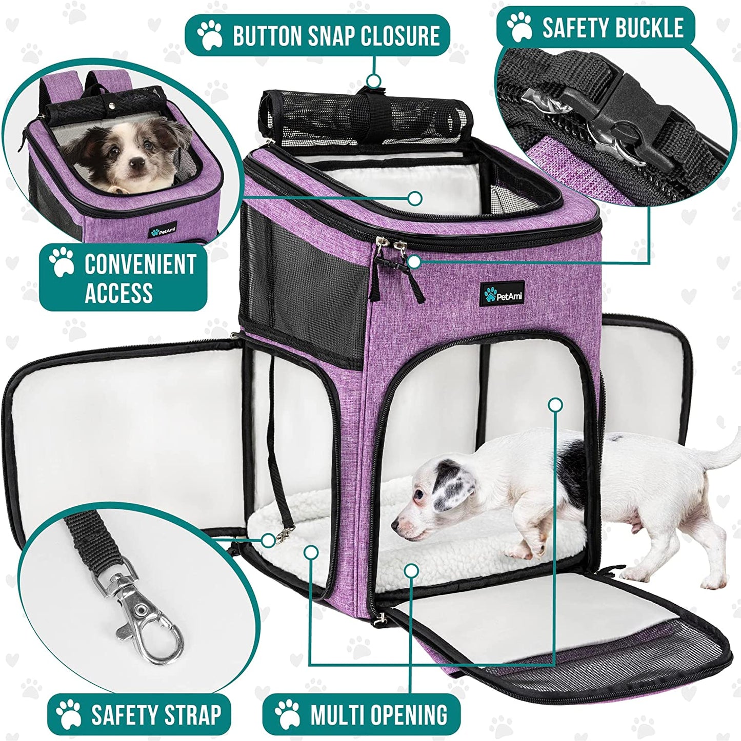 Airline Approved 4-Way Entry Dog & Cat Backpack Carrier – Purple