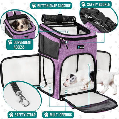 Airline Approved 4-Way Entry Dog & Cat Backpack Carrier – Purple
