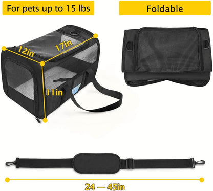 Airline Approved Soft Pet Carrier for Small Dogs & Cats – Black