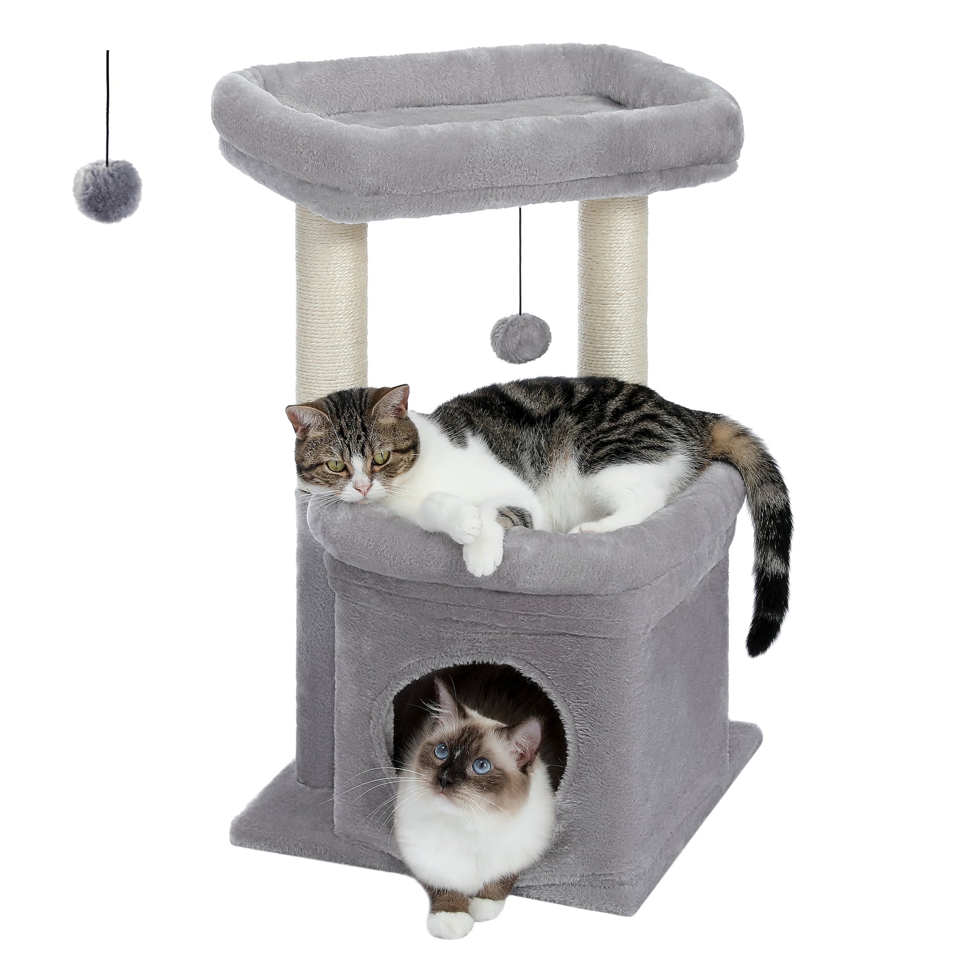 27" Cat Tree Condo with Top Perch & Scratching Posts – Gray
