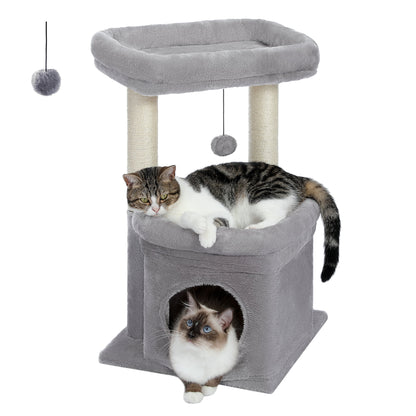 27" Cat Tree Condo with Top Perch & Scratching Posts – Gray