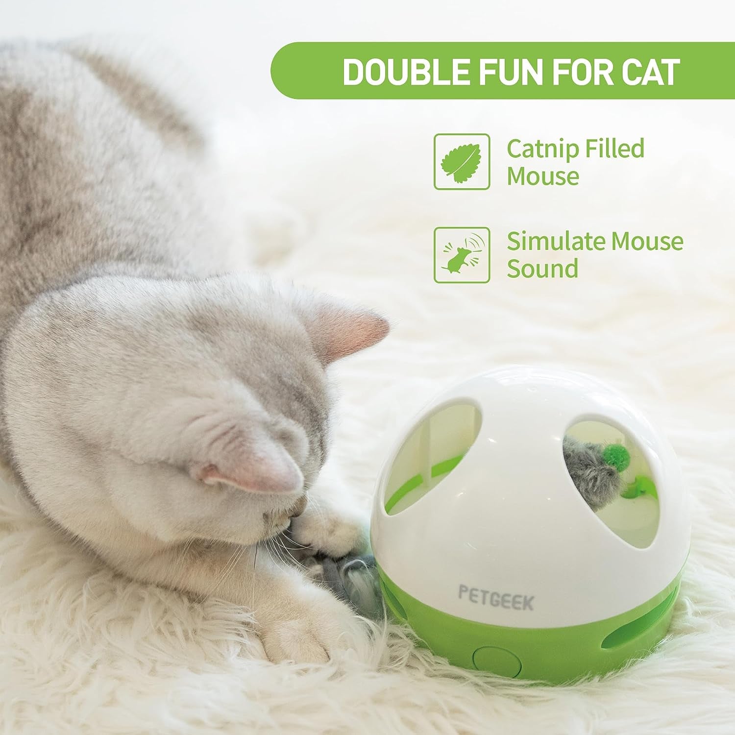 Interactive Hidey Mouse Cat Toy with Squeaky Mouse – Green